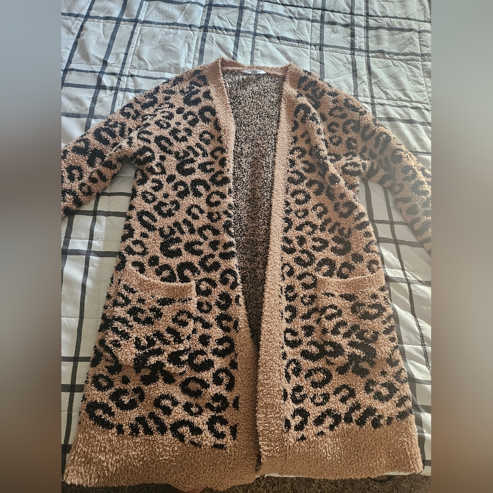 Time and Tru Tan and Black Leopard Cardigan
